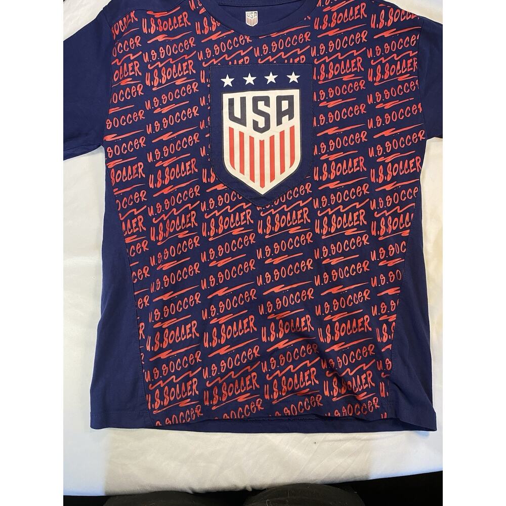 USA Soccer Graphic T Shirt Youth XL 18/20 Blue Red Shield Logo